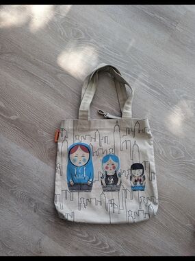 Canvas Tote Bag with Nesting Dolls Print - Beige